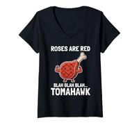 Mujer Las Divertidas Rosas de Filete Tomahawk Son Carne de músculo de Juego de Palabras Rojas Camiseta Cuello V