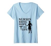 Mujer Las Enfermeras Dan Vida a la Esperanza | Regalo del Día Internacional de la Enfer Camiseta Cuello V