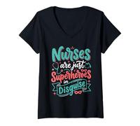 Mujer Las Enfermeras Son Solo superhéroes disfrazados Healthcare Hero 3 Camiseta Cuello V