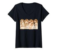 Mujer Las Estaciones de Alphonse Maria Mucha Camiseta Cuello V