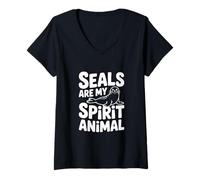 Mujer Las focas Son mi espíritu Animal Cool Seal Lover Camiseta Cuello V