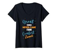 Mujer Las Grandes Cosas Nunca vinieron de Las Zonas de Confort Motivacional Camiseta Cuello V