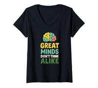 Mujer Las Grandes Mentes no piensan Igual Neurodiversidad Cerebro Camiseta Cuello V