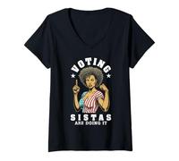 Mujer Las Hermanas Que votan lo están Haciendo, Graciosa Mujer Negra votante, Bandera de EE. UU. Camiseta Cuello V