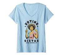 Mujer Las Hermanas Que votan lo están Haciendo, Graciosa Mujer Negra votante, Bandera de EE. UU. Camiseta Cuello V