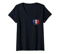 Mujer Las Letras patrióticas en Color de la Bandera Estadounidense de los Estados Unidos se sienten como si gotearan Camiseta Cuello V