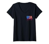 Mujer Las Letras patrióticas en Color de la Bandera Estadounidense de los Estados Unidos se sienten como si gotearan Camiseta Cuello V