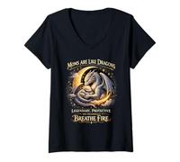 Mujer Las mamás Son como Dragones: Fuerte fantasía Protectora y Divertida Camiseta Cuello V