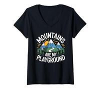 Mujer Las montañas Son mi Parque Infantil Senderismo Camping Aventura Viajes Camiseta Cuello V