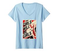 Mujer Las niñas serán niñas Mantis Rezando Arte Feminista empoderamiento Camiseta Cuello V