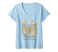 Mujer Las niñas serán Will Girls Rezando Mantis Boho Celestial Camiseta Cuello V