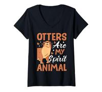 Mujer Las nutrias Son mi Animal Espiritual Camiseta Cuello V