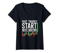 Mujer Las Operaciones rápidas comienzan con la Espera - Scalper Stock Trader Camiseta Cuello V