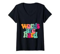 Mujer Las Palabras Son difíciles Terapia SLP Patología del Habla y lenguaje Camiseta Cuello V