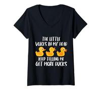 Mujer Las pequeñas voces en mi cabeza siguen diciéndome obtener más patos Camiseta Cuello V