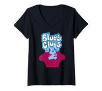 Mujer Las Pistas de Blue en el sofá Rojo Camiseta Cuello V