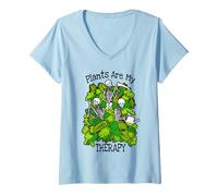 Mujer Las Plantas Son mi Terapia Jardinero esquelético Amante de Las Plantas Camiseta Cuello V