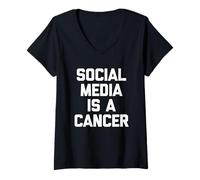 Mujer Las Redes sociales Son un cáncer - Novedad sarcástica Divertida Camiseta Cuello V