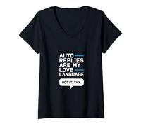 Mujer Las respuestas automáticas son mi lenguaje de amor: humor en el lugar de trabajo Camiseta Cuello V