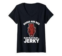 Mujer Las Rosas de Carne Seca Son un Juego de Palabras Rojo Senderismo Snack Humor Snack de Carne, Camiseta Cuello V