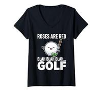 Mujer Las Rosas de Pelota de Golf Son Poema Rojo Parodia Lindo Kawaii Dibujos Animados Camiseta Cuello V