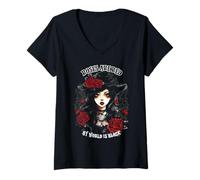 Mujer Las Rosas Son Rojas, mi Mundo es Negro, Rosas góticas, Mujer gótica Camiseta Cuello V