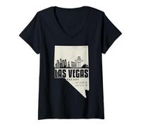 Mujer Las Vegas Nevada Skyline State Map Coordina Vintage Pride Camiseta Cuello V