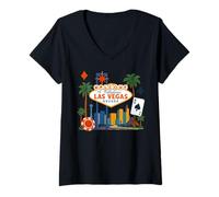 Mujer Las Vegas Nevada Viaje de Vacaciones Souvenir NV Skyline Camiseta Cuello V