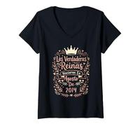 Mujer Las Verdaderas Reinas Nacieron en Agosto de 2014-12 Años Camiseta Cuello V