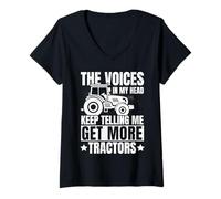 Mujer Las Voces en mi Cabeza siguen diciéndome Obtener más Tractores Granja Camiseta Cuello V