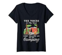 Mujer Las Voces en mi Mano siguen diciéndome Que Vaya de Camping Camiseta Cuello V
