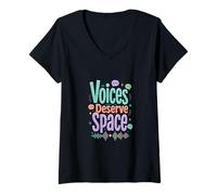 Mujer Las Voces merecen un diseño de Conciencia sobre la comunicación Espacial Camiseta Cuello V