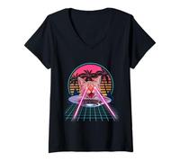 Mujer Laser Cat Eyes Kitten UFO Retro 80s Funny Cats Lovers Camiseta Cuello V