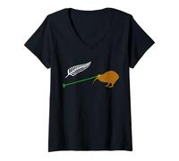 Mujer Laser Kiwi Flag New Zealand Flag Camiseta Cuello V