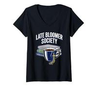 Mujer Late Bloomer Society Café Graduación Clase Humor Sabiduría Camiseta Cuello V