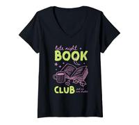 Mujer Late Night Book Club Bookish Reading Novela Biblioteca Café Arte Camiseta Cuello V