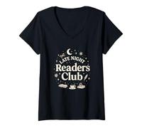 Mujer Late Night Readers Club Moon & Stars Book Lover Camiseta Cuello V