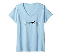 Mujer Latido del corazón Caballo ECG Curva equitación Caballos Motivo Camiseta Cuello V
