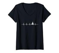 Mujer Latido del Corazón De Vela, Velero, Marinero Camiseta Cuello V