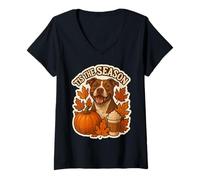 Mujer Latte Tis The Season Pit Bull Dog para otoño y Calabaza con Especias Camiseta Cuello V