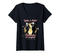 Mujer Laurel & Hardy 100 años de Risa Comedia clásica Camiseta Cuello V