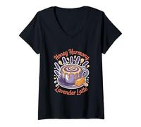 Mujer Lavanda Miel Capuchino Mujeres Baristas Sweet Floral Sip Camiseta Cuello V