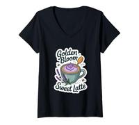 Mujer Lavanda Miel Capuchino Mujeres Baristas Sweet Floral Sip Camiseta Cuello V