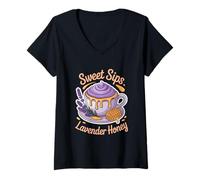 Mujer Lavanda Miel Capuchino Mujeres Baristas Sweet Floral Sip Camiseta Cuello V