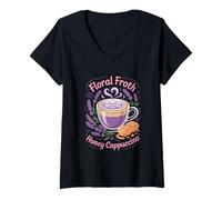 Mujer Lavanda Miel Capuchino Mujeres Baristas Sweet Floral Sip Camiseta Cuello V