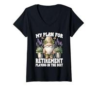 Mujer Lavender Flower Gnome Dad For Retirement Playing In The Dirt Camiseta Cuello V