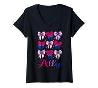Mujer Lazo de coqueta para niña LGBTQ, bisexual, con bandera del orgullo bisexual, de Ally Camiseta Cuello V