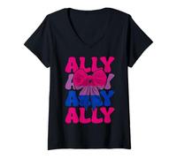 Mujer Lazo de coqueta para niña LGBTQ, bisexual, con bandera del orgullo bisexual, de Ally Camiseta Cuello V