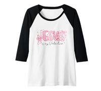 Mujer Lazo de Retazos con diseño de corazón Cristiano con diseño de Jesús es mi día de San Valentín Camiseta Manga Raglan