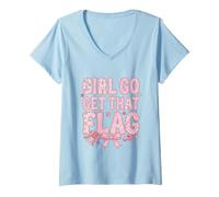 Mujer Lazo Rosa con Forma de Coqueta para mamá, diseño de la Marca Girl Go Get That Flag Camiseta Cuello V